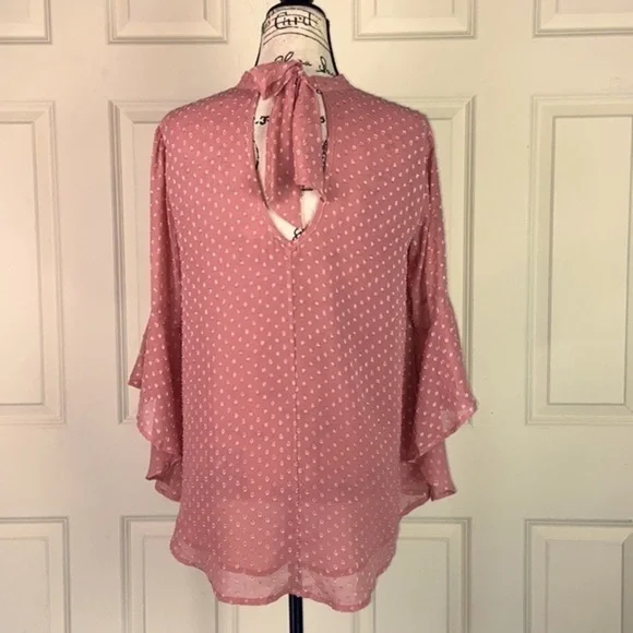 Band of Gypsies Floral Appliqué Bell Sleeve Sheer Blouse - Picture 12 of 17